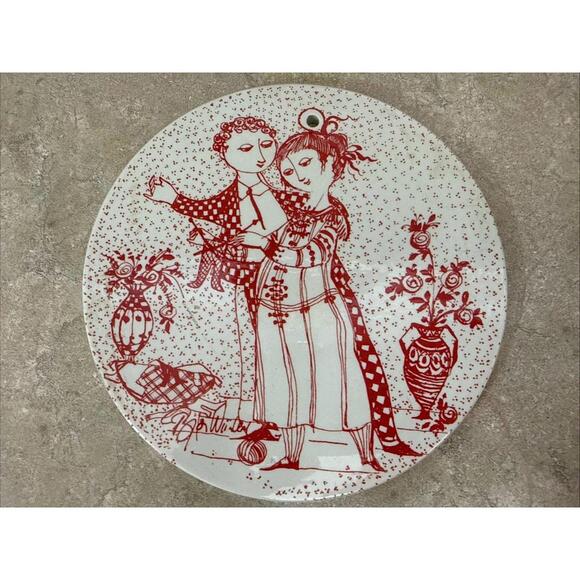 Bjorn Wiinblad Other - Vintage 1960s Red Bjorn Wiinblad Nymolle Denmark November Trivet Wall Plate